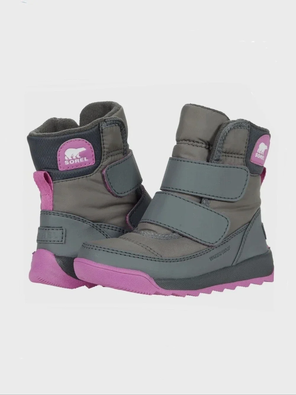 Sorel Kids Gray and Pink Waterproof Hook-and-Loop Winter Boots Size 11